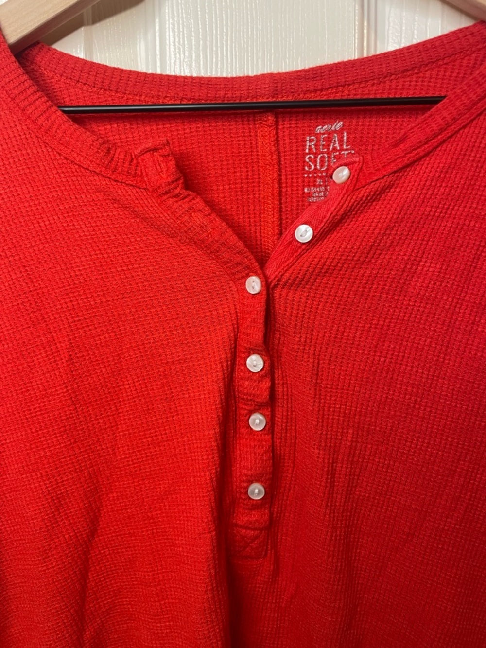 Aerie Real Soft Waffle Henley Pajama Top in Red Size XL - Picture 4 of 8